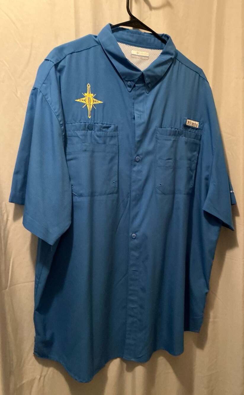 Columbia PFG Tamiami II  Fishing Shirt /Custom Compass Dagger Logo Short Sleeve